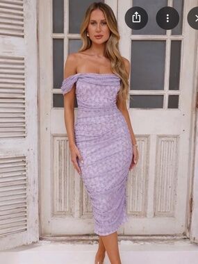 Perfect Shape Mesh MIDI Off-Shoulder Dress